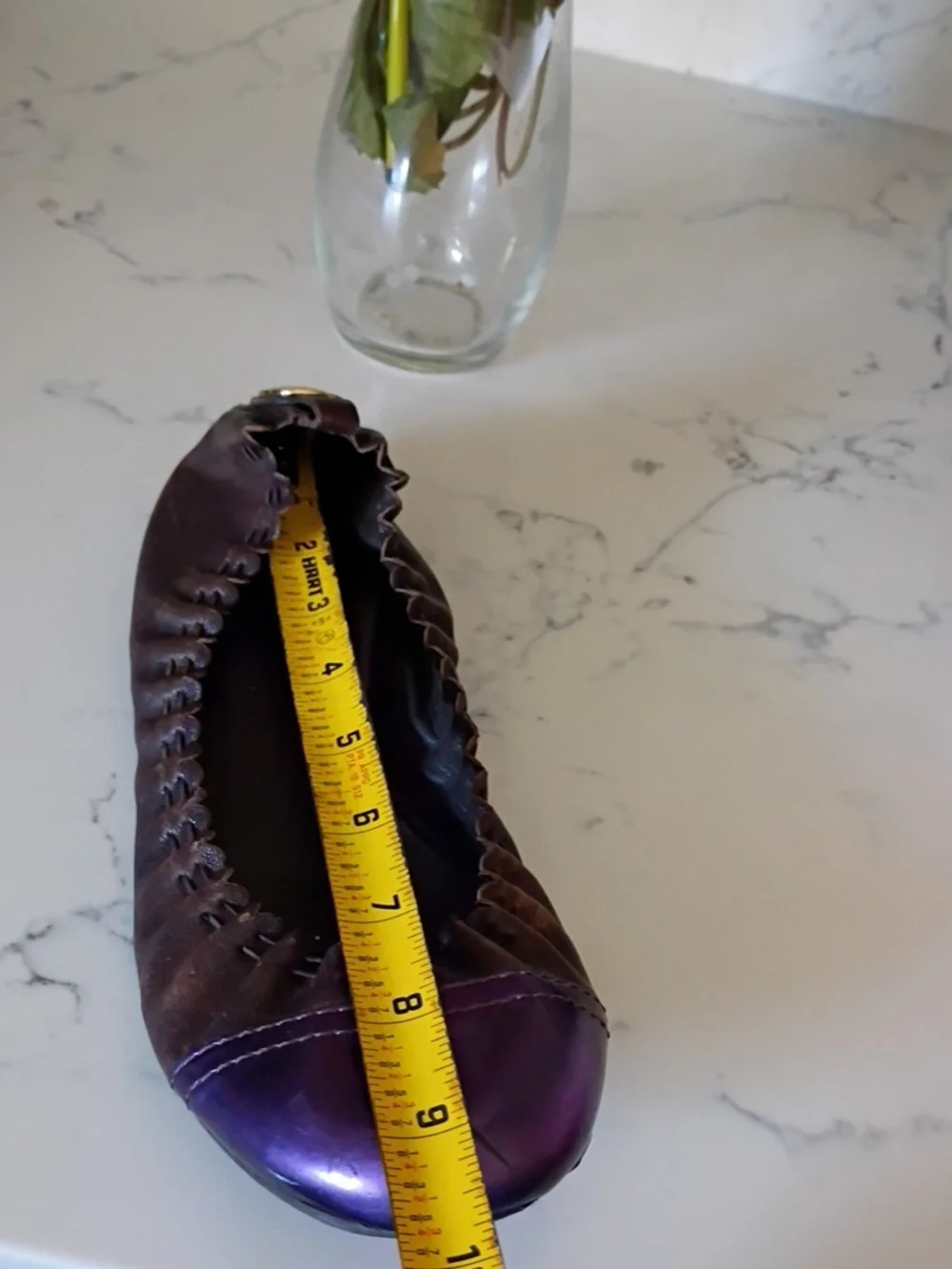 Tory Burch Brown Leather Ballet Flats with Metallic Purple Toe